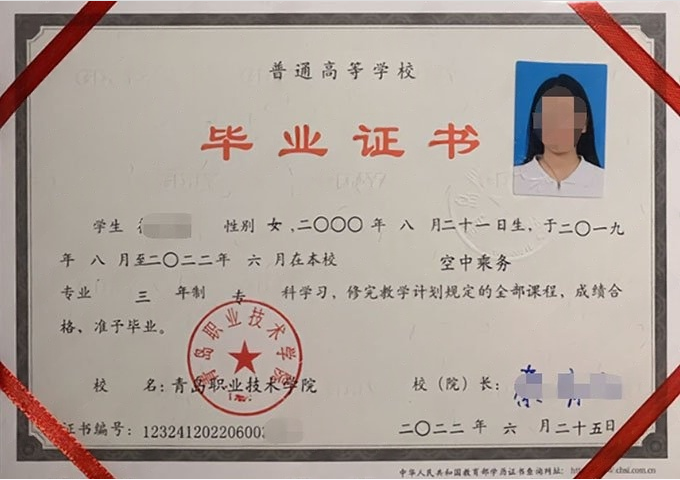清城青岛职业技术学院毕业证样本图片